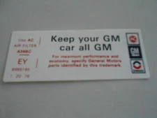 1976 Reproduction Chevy AC/Delco Air Filter Decal