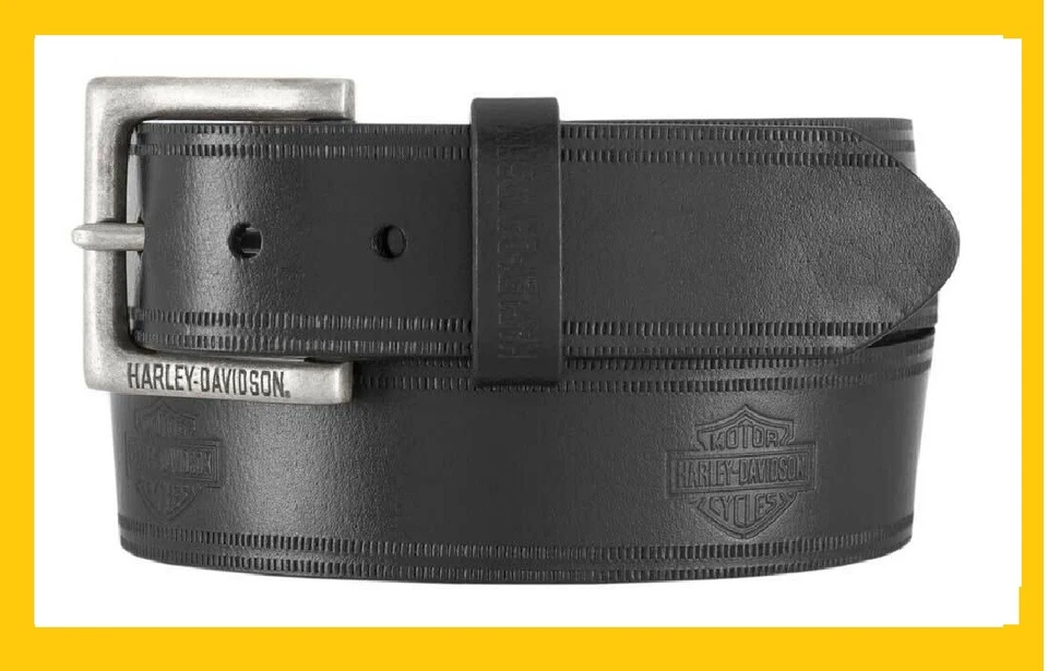 HARLEY-DAVIDSON HDMBT11687 Cintura pelle Harley Davidson scritta incisa nera lettering B&S