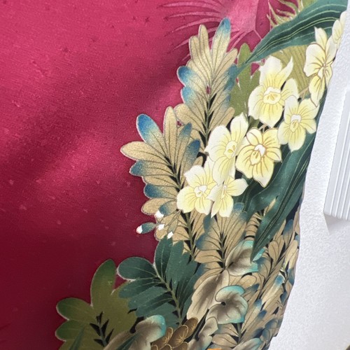 Kimono giapponese Hou Mongi "vestiti da visita" SETA, peonia, piante, bellezza rosa vivo - Foto 18 di 24