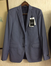 DKNY Mens Solid Color Two Button Blazer Jacket, Blue, 44 Long