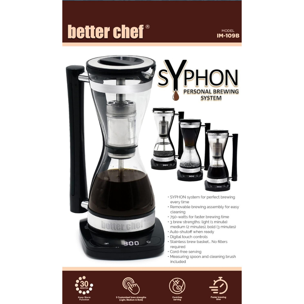 Better Chef IM-109B Syphon Perculator-Style Personal Coffee Brewing System New