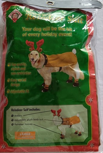 Dog Reindeer Suit Size L 50 lbs + Plush Puppies Deluxe Outfit Costume Christmas