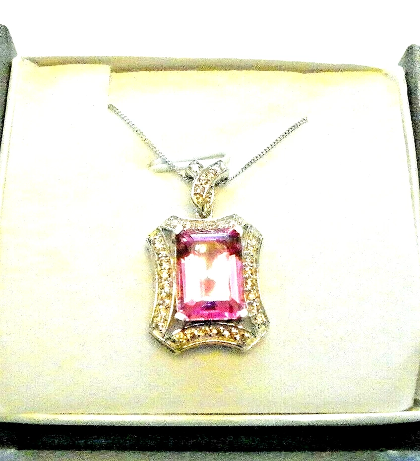 Colgante de cuarzo lila (8,80 quilates) y zafiro rosa simulado de 1,55 quilates en 925 ¡LIQUIDACIÓN! Foto 2 de 3