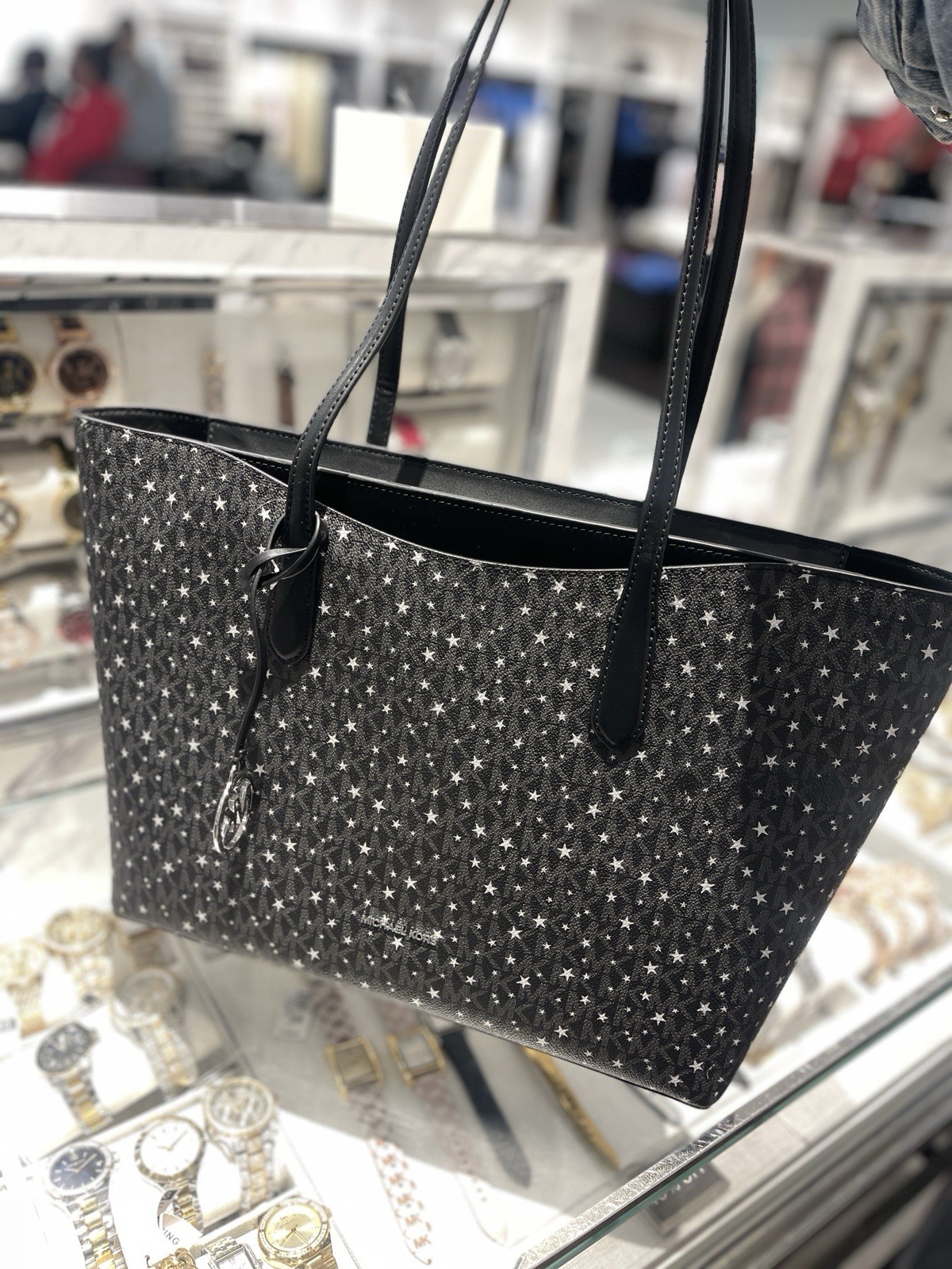 Michael kors Arden Large Printed Signature Logo Tote Bag NWT black with star thumbnail 2