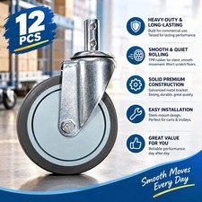 5" LAUNDRY CART CASTER WHEEL, 12pcs, ROUND POST, FITS R&B WIRE - CSTR88G