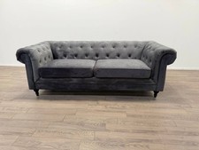 Chesterfield Velvet 3-Seater Sofa – Charcoal