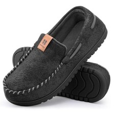 Men's Suede Memory Foam Moccasin Slippers Soft Plush Warm 11 Abyssal Black