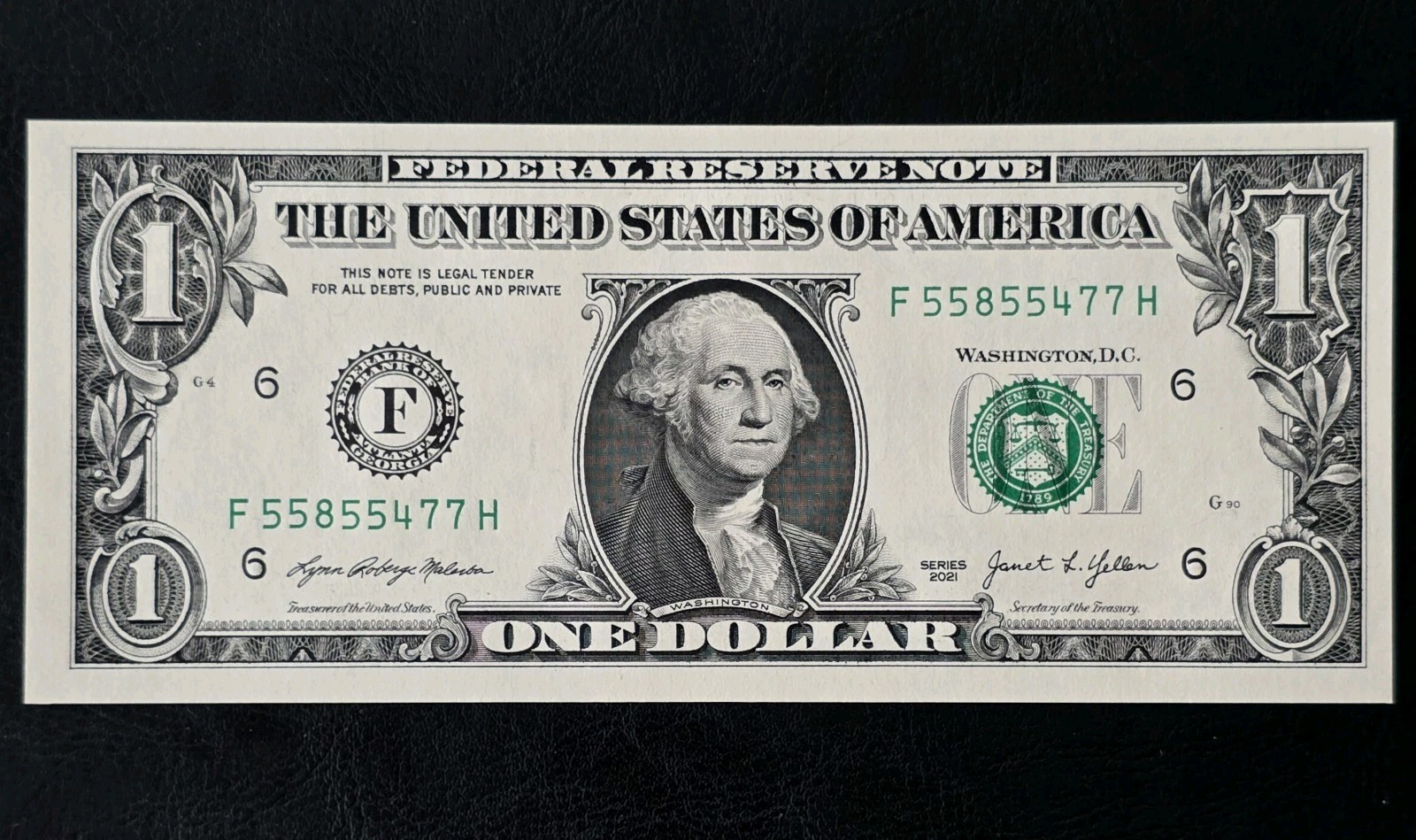 0975-Fancy Serial $1 Bill - Series 2021 Multi Double Note Block Pattern Gem UNC