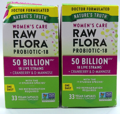 2PK- Nature's Truth Woman's Care Raw Flora, 66 Total Vegan Capsules, Exp. 5/27