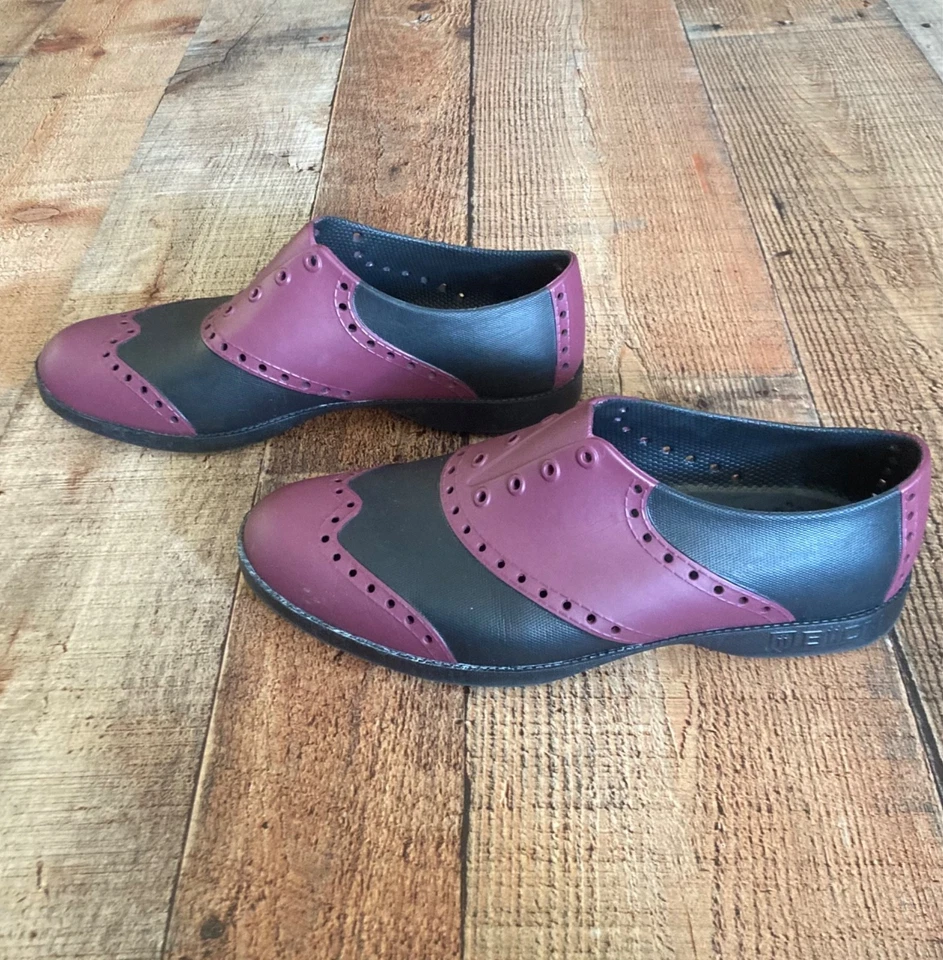 Biion Zapatos de Golf Oxford Wingtip Style Slip-On M6 W8 EU39 Crimson Black EUC Foto 4 de 4