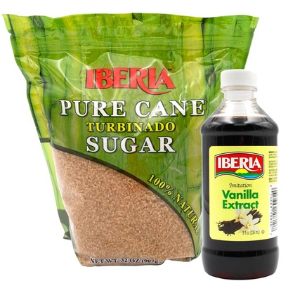 Iberia Pure Cane Turbinado Raw Sugar, 32 Oz. + Imitation Vanilla... 