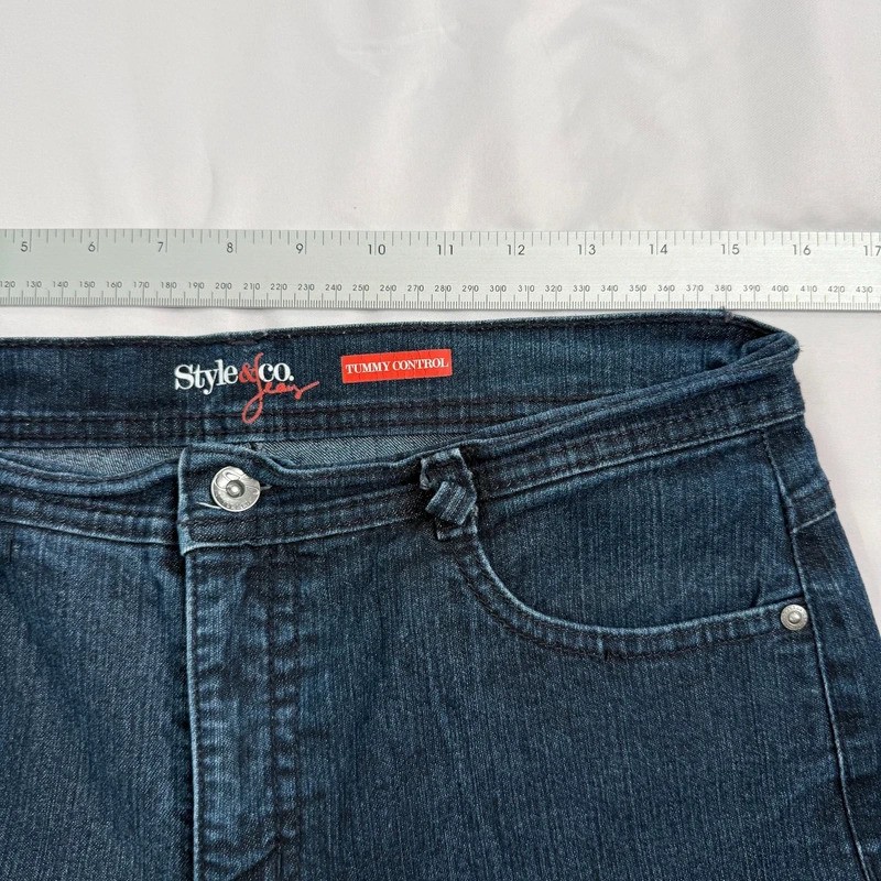 Style & Co Dark Blue Jeans Tummy Control Straight Leg Women's Size 12 image 7