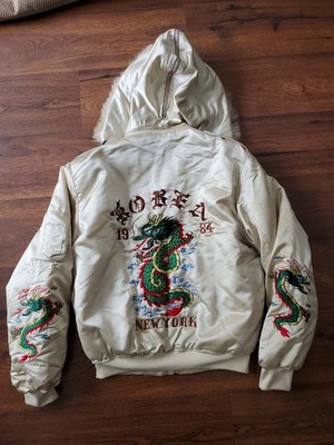 Rare Vintage 80s Korea Dragon Embroidered Souvenir Jacket Size L