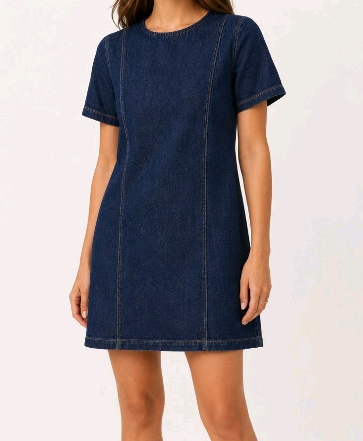 Old Navy Denim Shift Dress Women Medium Dark Wash Mini Western Cottage