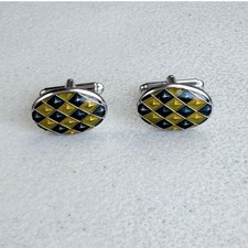 Vintage Enamel Argyle Cuff Links Blue & Yello...