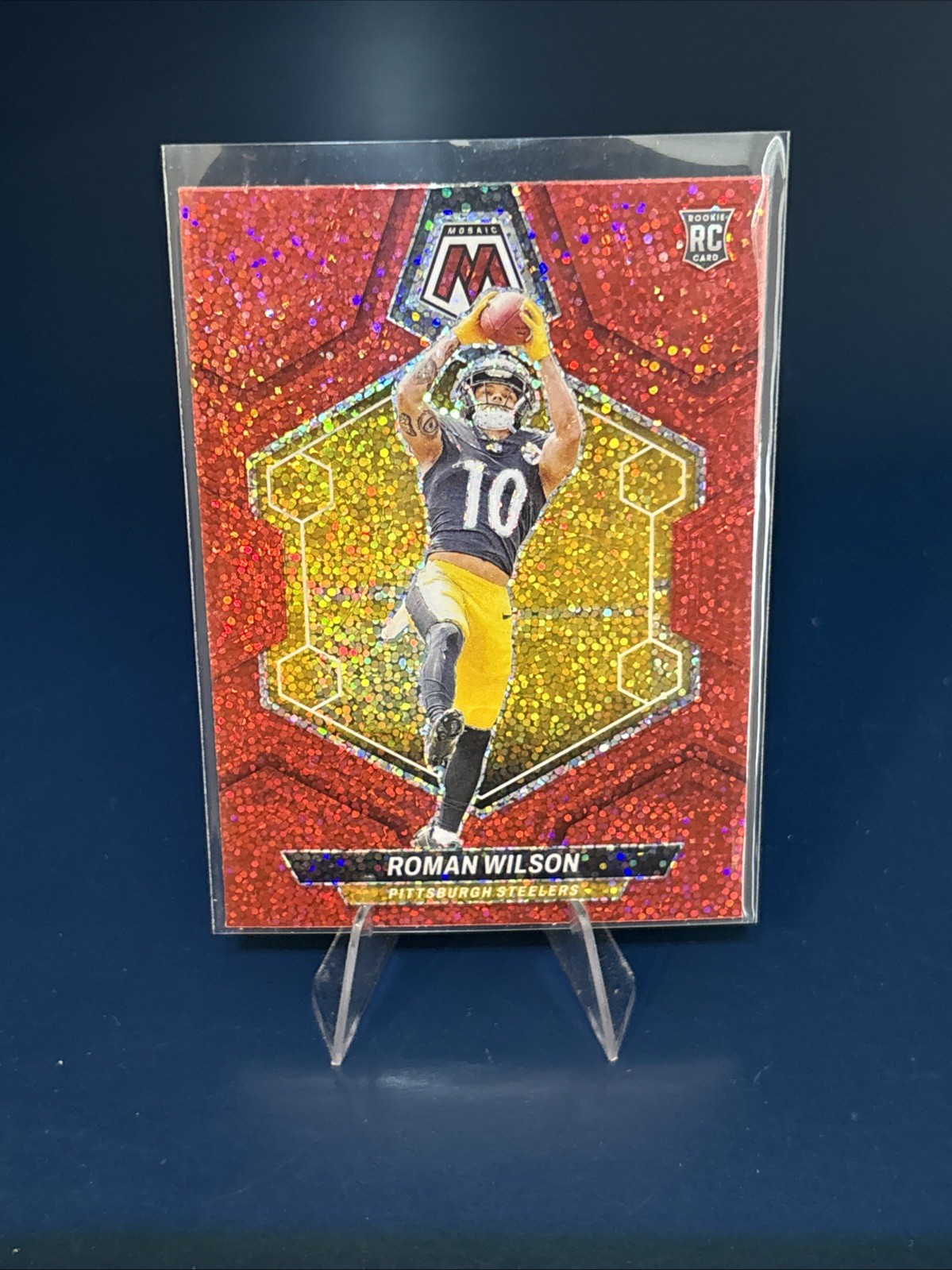 RED SPARKLE SP! 2024 Mosaic Roman Wilson Rookie RC #369 Steelers, Michigan