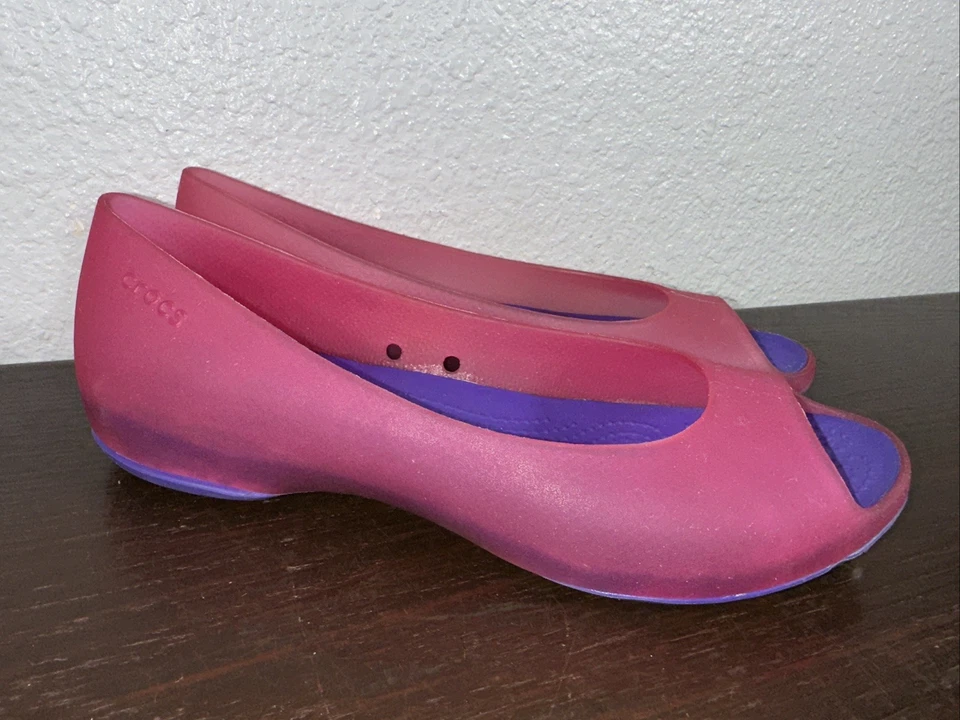 Mujer Crocs Carlie Ballet Punta Abierta Plana Talla 7 Dalia Fucsia Rosa Púrpura Foto 3 de 4