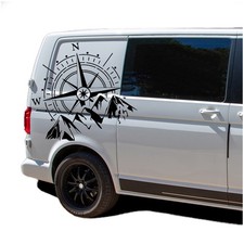 Aufkleber Set Kompass Berge 60x56cm Sticker Auto Wohnwagen Camper KX072 Schwarz