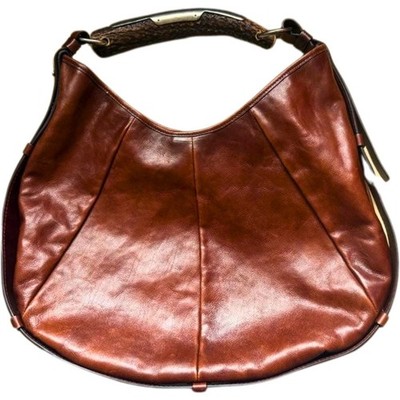 Auth YSL Mombasa Bag Tom Ford Era Horn Handle Brown Leather