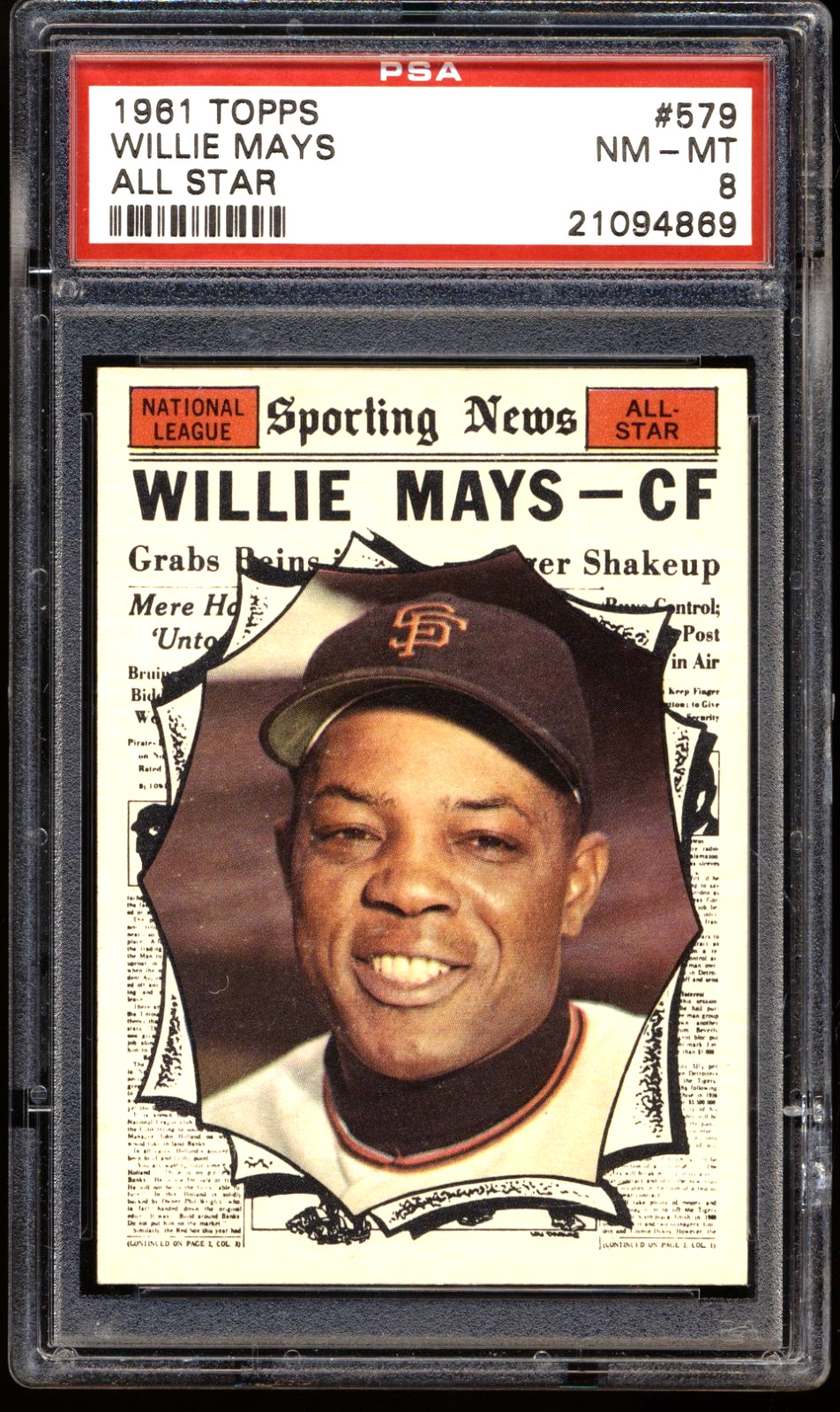 1961 Topps  #579 Willie Mays All-Star San Francisco Giants HOF PSA 8 CENTERED