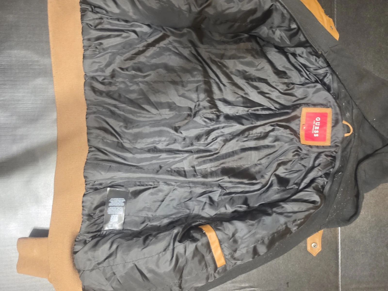 GUESS Men's Brown Faux Leather Lined Bomber Jacket Full Zip Size M - product detail image 2