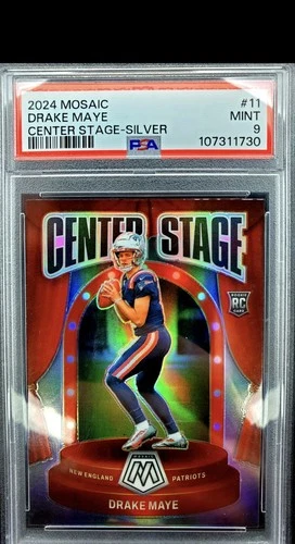 2024 Drake Maye PSA 9 ✨️Silver Prizm✨️ Mosaic - Center Stage  #11  (RC)