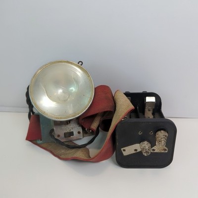 VTG Coleman Ray-O-Vac Miner's Headlamp Flashlight Battery Pack Red Strap 1950s