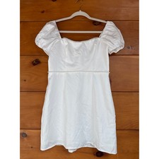NWT Lulus Adorable Poise White Pearl Puff Sleeve Mini Dress Engagement Wedding S