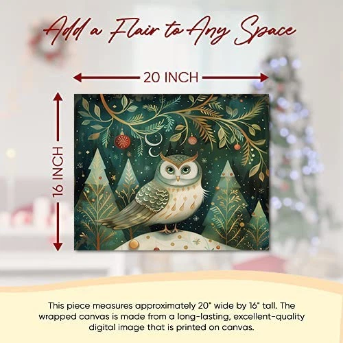 20x16 Green Christmas Owl Canvas Wall Art Canvas Print - Image 2 of 4