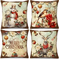 Christmas Decorations Indoor Pillow Covers 18x18 Set of 4 Cover 