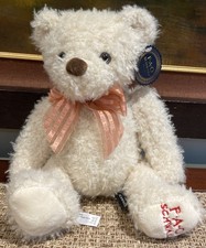 FAO Schwarz Teddy Bear Creamy White Stuffed Plush 13" w Pink Ribbon 2020 New