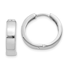 14k White Gold 15mm Round Hinged Hoop Earrings