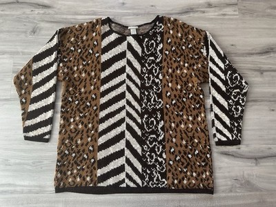 Classic Elements Vintage Sweater Zebra Cheetah Made In USA Womens Large 1980s