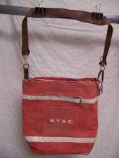 VERY Vintage New York Athletic Club Gym Bag, red/white w/leather straps, beat up