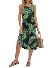 Robe d'été Mi Longue Femme sans Manches Robe Fluide Casual Légère avec Fente