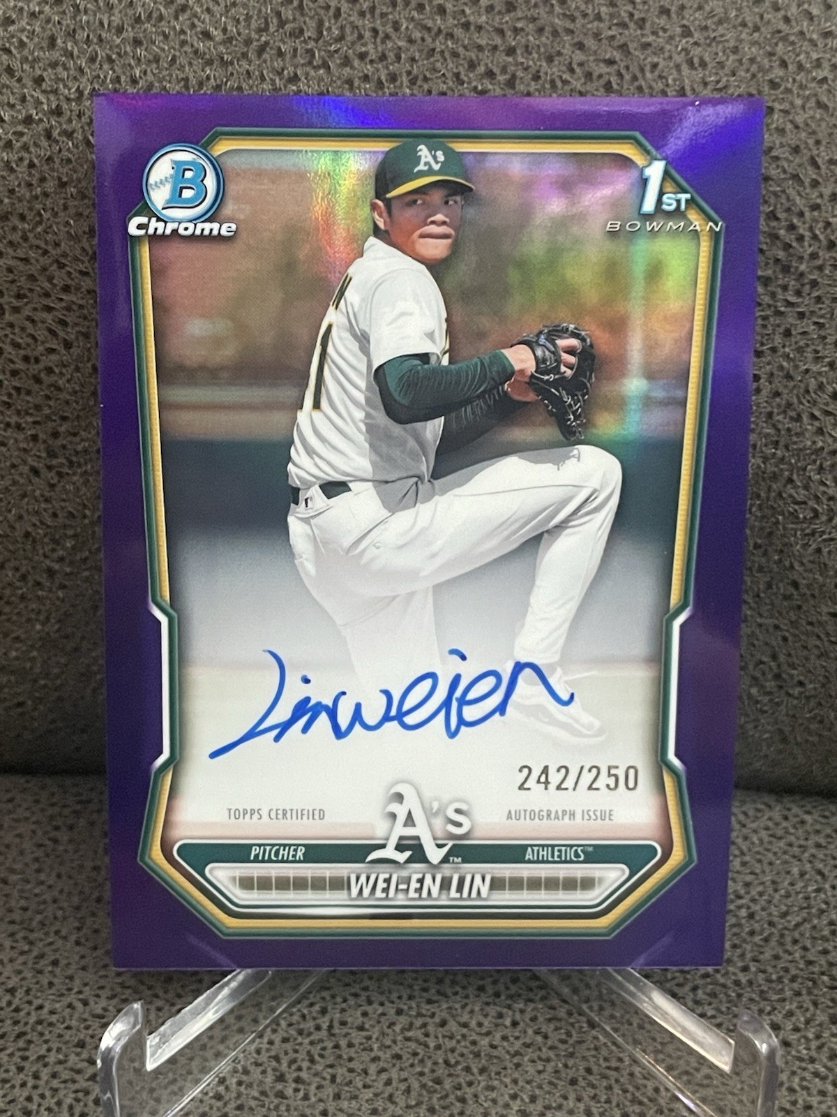 🔥Wei-En Lin 2026 Bowman Chrome 1st True Purple Refractor Auto #/250 A's
