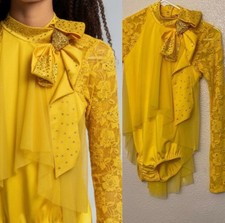 Kelle dance jazz lyrical costume yellow lace semi custom rhinestoned child LC