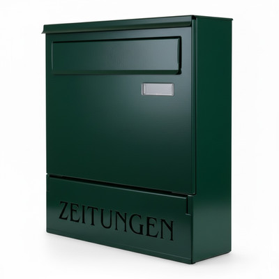 Zaunbriefkasten FDK1Z RAL 6005 (moosgrün) mit Zeitungsfach und Halterung