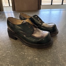 Vintage Double Helix Women s 7.5 Leather Chunky Heel Loafers Green