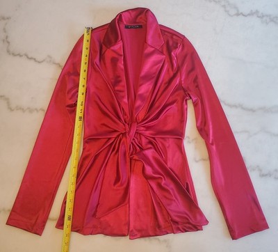 Sty Live Blouse Tie from blazer Women's  Size S Rose light Red Satin Shine  D22