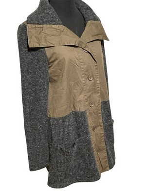 Mixed Media women s Coat Lagenlook  S knit Khaki buttons Oversized Hem & Thread