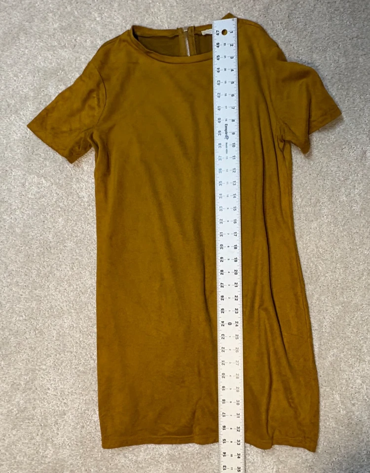 Vestido recto Zara Trafaluc marrón imitación gamuza manga corta cremallera trasera para mujer talla M” Foto 4 de 4