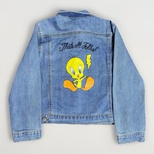 Looney Tunes Tweety Bird Denim Jean Jacket L Girls Large 10/12 Youth Trucker Y2K