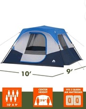 Ozark Trail 6 Person Instant Cabin Tent w/LED Light Camping Family Tent