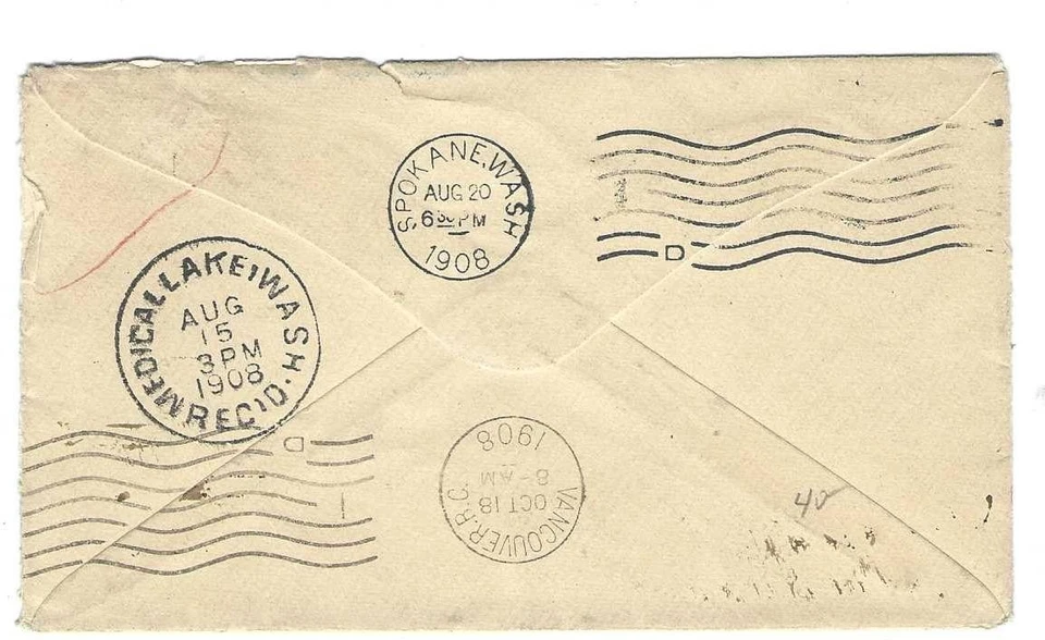 stkx USA Wow mixed frank 1908 cover from sask canada to medical lakes wa B.C. - Image 2 of 2