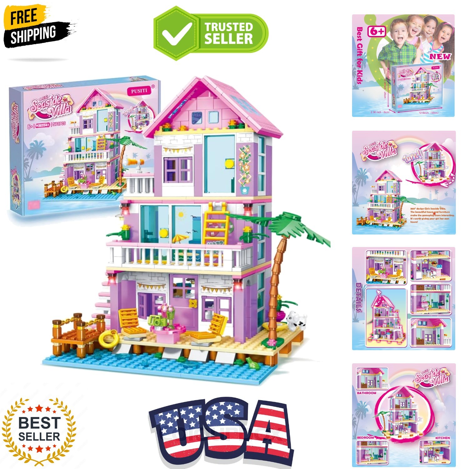 Girls Building Blocks House Toys 573 Pieces Seaside Beach Villa Friends Build...