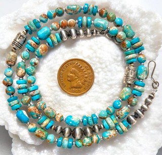 Vtg Native 🛶 Sterling KIVA'S Whitewater Turquoise Heishi Necklace 21" 17g