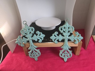  Small White Washed Over teal Iron Metal Cross