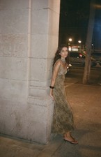 Zara Long Animal Leopard Print Foulard Scarf Slip Maxi Floaty Dress Size XS 6 8 