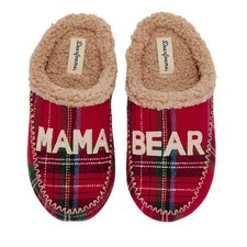 Dearfoams Women's Mama Bear Sherpa Lined Slipper Red Plaid M